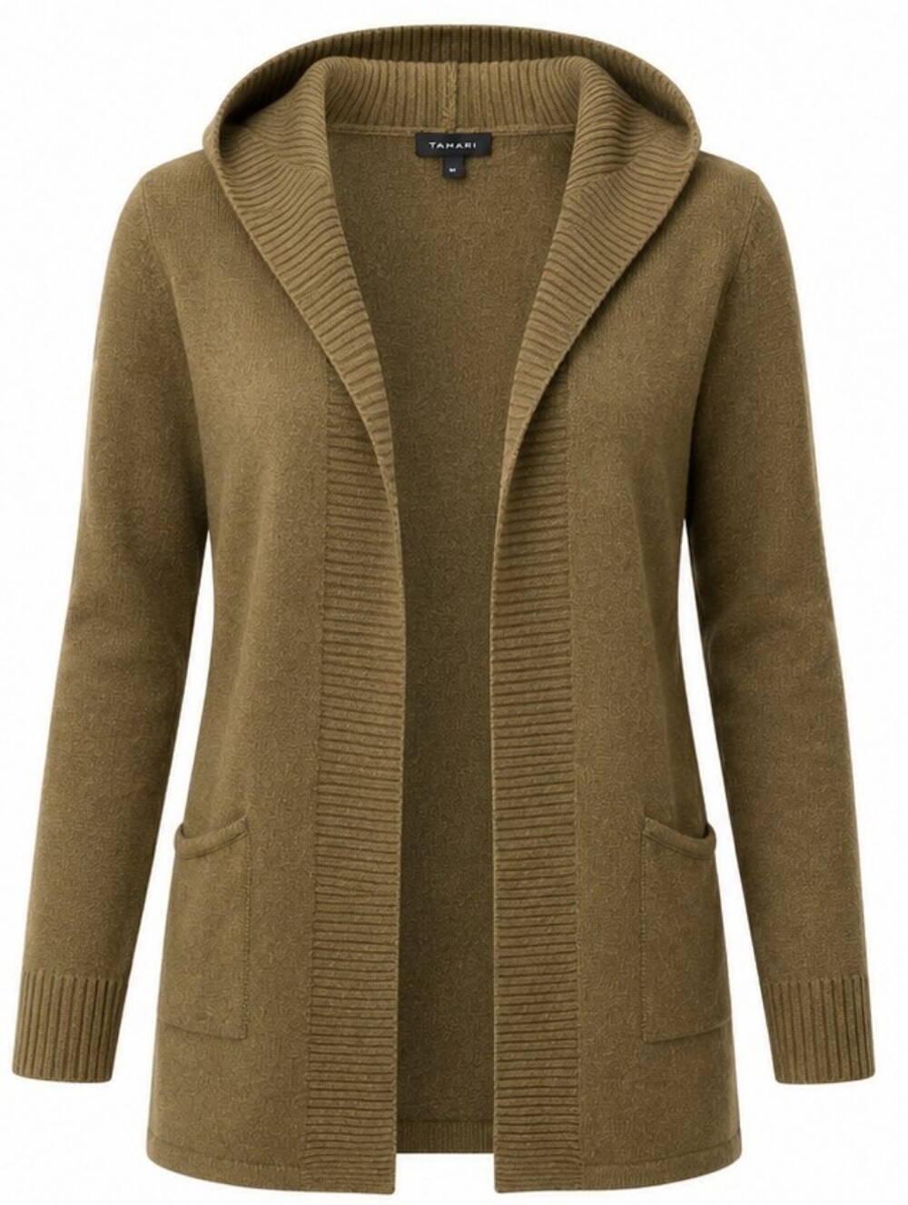 Tahari Olive Brown Knit Cardigan